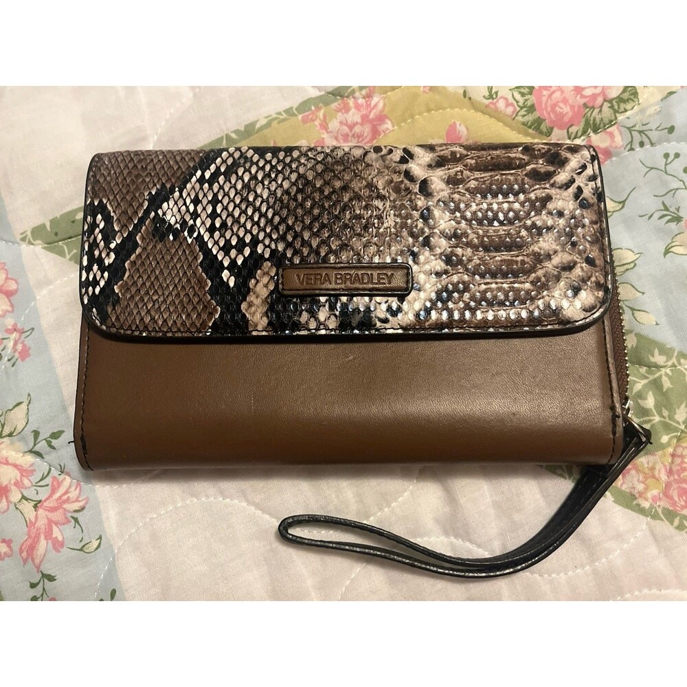 Vera Bradley Women’s Zip-Around Wallet Snakeskin Print Black Gray